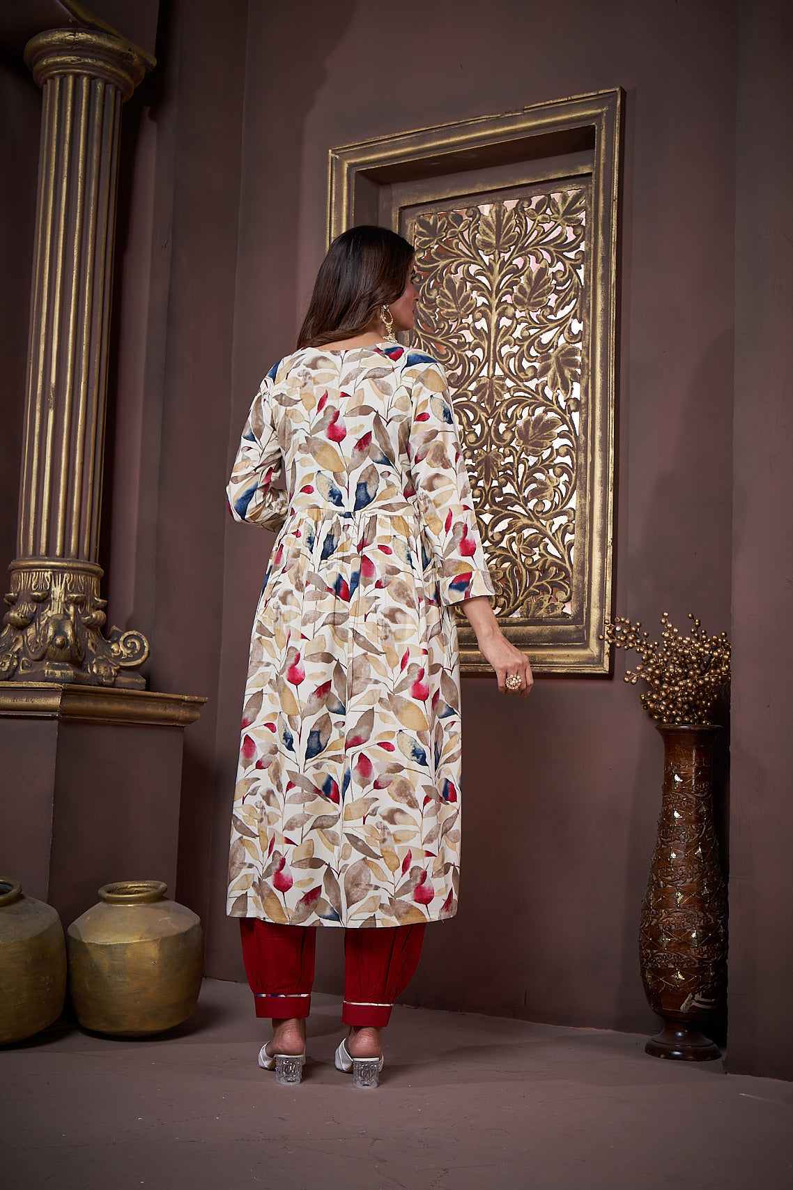 Jyoti Fashion Women's Maroon Rayon Floral Print with Handwork Designer Kurta Set with Dupatta - Distacart