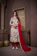 Jyoti Fashion Women's Maroon Rayon Floral Print with Handwork Designer Kurta Set with Dupatta - Distacart
