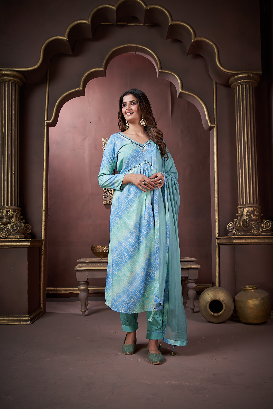 Jyoti Fashion Women's Sky Blue Rayon Floral Print with Handwork Designer Kurta Set with Dupatta - Distacart