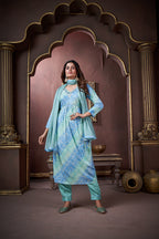 Jyoti Fashion Women's Sky Blue Rayon Floral Print with Handwork Designer Kurta Set with Dupatta - Distacart