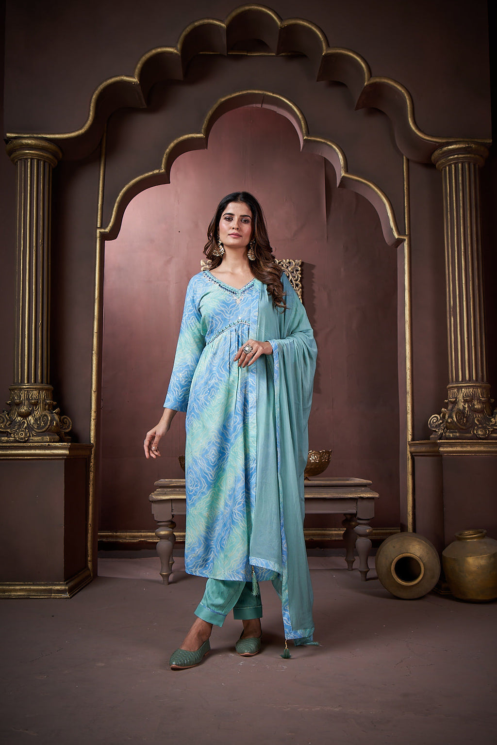 Jyoti Fashion Women's Sky Blue Rayon Floral Print with Handwork Designer Kurta Set with Dupatta - Distacart