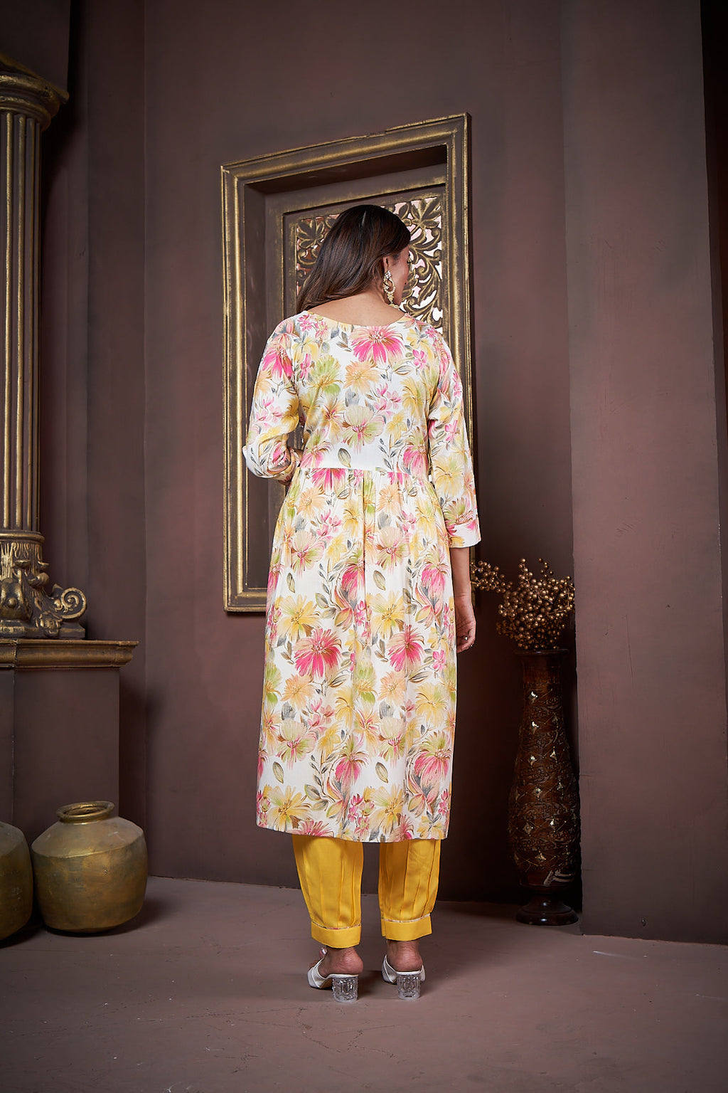 Jyoti Fashion Women's Yellow Rayon Floral Print with Handwork Designer Kurta Set with Dupatta - Distacart