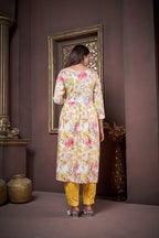 Jyoti Fashion Women's Yellow Rayon Floral Print with Handwork Designer Kurta Set with Dupatta - Distacart