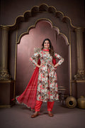 Jyoti Fashion Women's Red Rayon Floral Print with Handwork Designer Kurta Set with Dupatta - Distacart