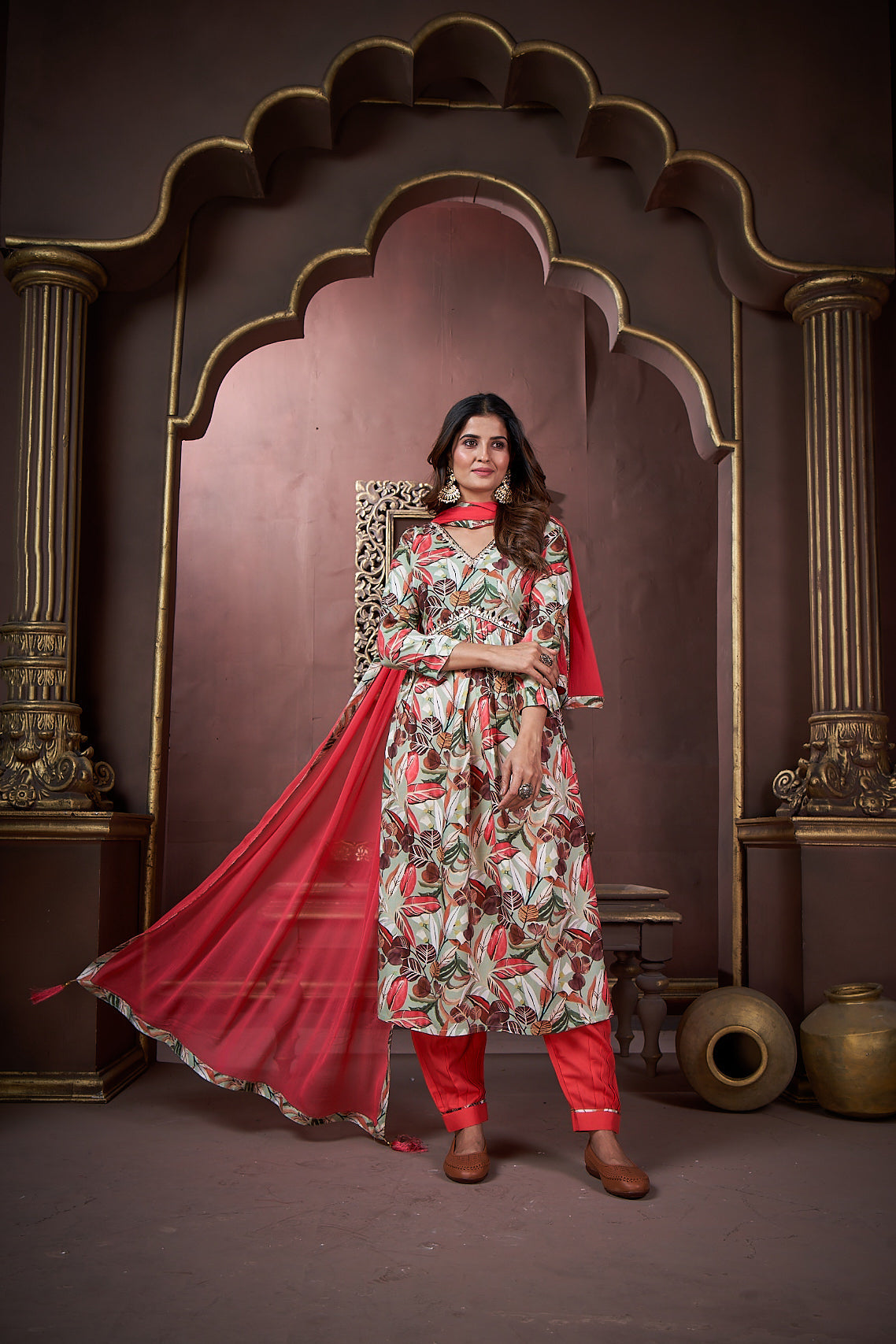 Jyoti Fashion Women's Red Rayon Floral Print with Handwork Designer Kurta Set with Dupatta - Distacart