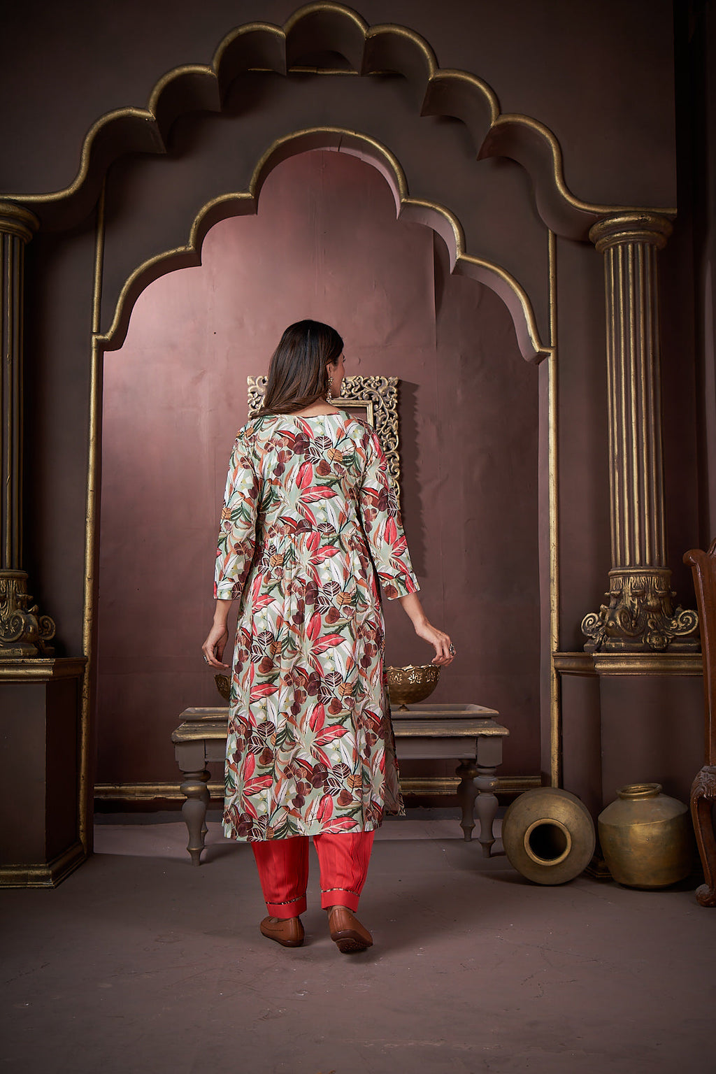 Jyoti Fashion Women's Red Rayon Floral Print with Handwork Designer Kurta Set with Dupatta - Distacart