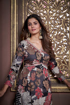 Jyoti Fashion Women's Black Rayon Floral Print with Handwork Designer Kurta Set with Dupatta - Distacart