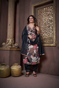 Jyoti Fashion Women's Black Rayon Floral Print with Handwork Designer Kurta Set with Dupatta - Distacart