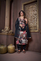 Jyoti Fashion Women's Black Rayon Floral Print with Handwork Designer Kurta Set with Dupatta - Distacart
