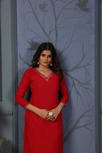 Jyoti Fashion Women's Red Cotton Handwork Designer Kurta Only - Distacart