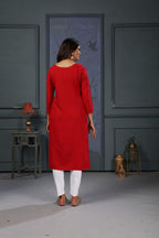 Jyoti Fashion Women's Red Cotton Handwork Designer Kurta Only - Distacart