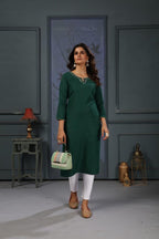 Jyoti Fashion Women's Green Cotton Handwork Designer Kurta Only - Distacart