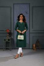 Jyoti Fashion Women's Green Cotton Handwork Designer Kurta Only - Distacart