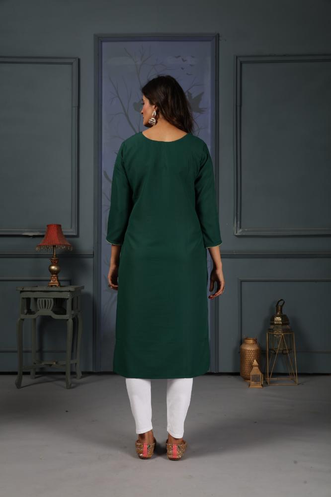 Jyoti Fashion Women's Green Cotton Handwork Designer Kurta Only - Distacart