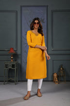 Jyoti Fashion Women's Yellow Cotton Handwork Designer Kurta Only - Distacart