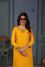 Jyoti Fashion Women's Yellow Cotton Handwork Designer Kurta Only - Distacart