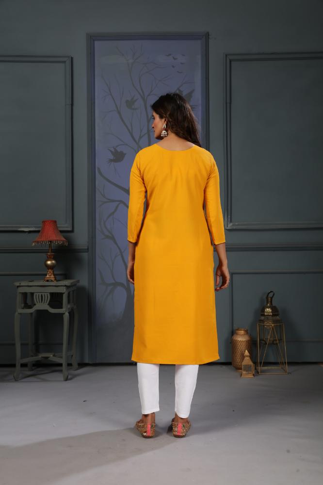 Jyoti Fashion Women's Yellow Cotton Handwork Designer Kurta Only - Distacart