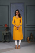 Jyoti Fashion Women's Yellow Cotton Handwork Designer Kurta Only - Distacart