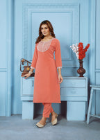 Jyoti Fashion Women's Orange Rinkal Cotton Embroidered Designer Kurta with Bottom - Distacart