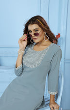Jyoti Fashion Women's Grey Rinkal Cotton Embroidered Designer Kurta with Bottom - Distacart