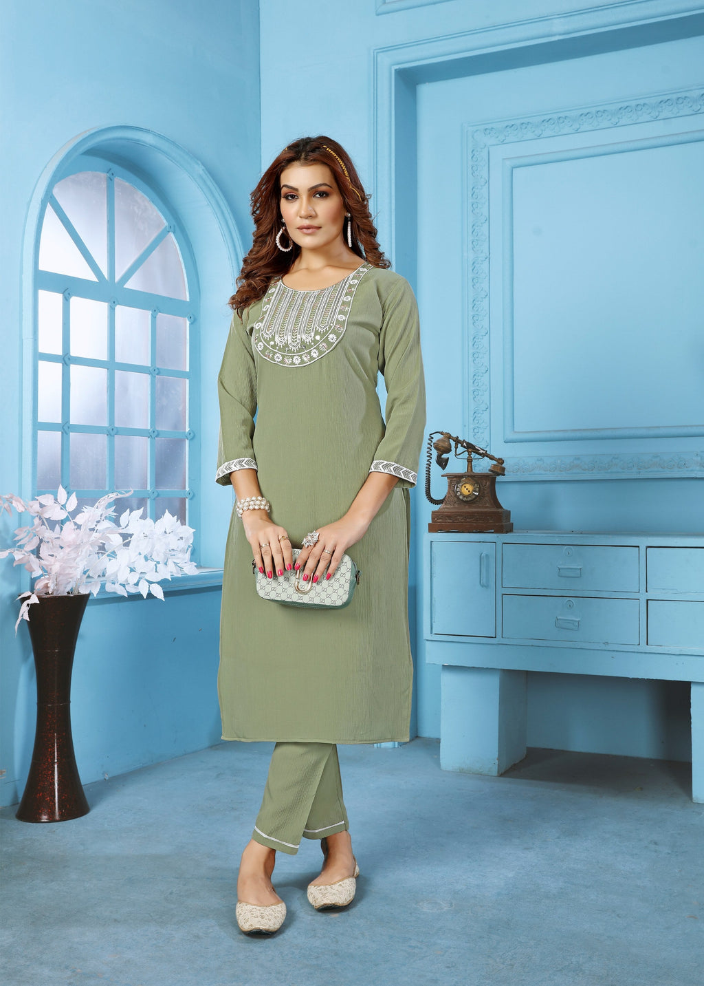 Jyoti Fashion Women's Green Rinkal Cotton Embroidered Designer Kurta with Bottom - Distacart
