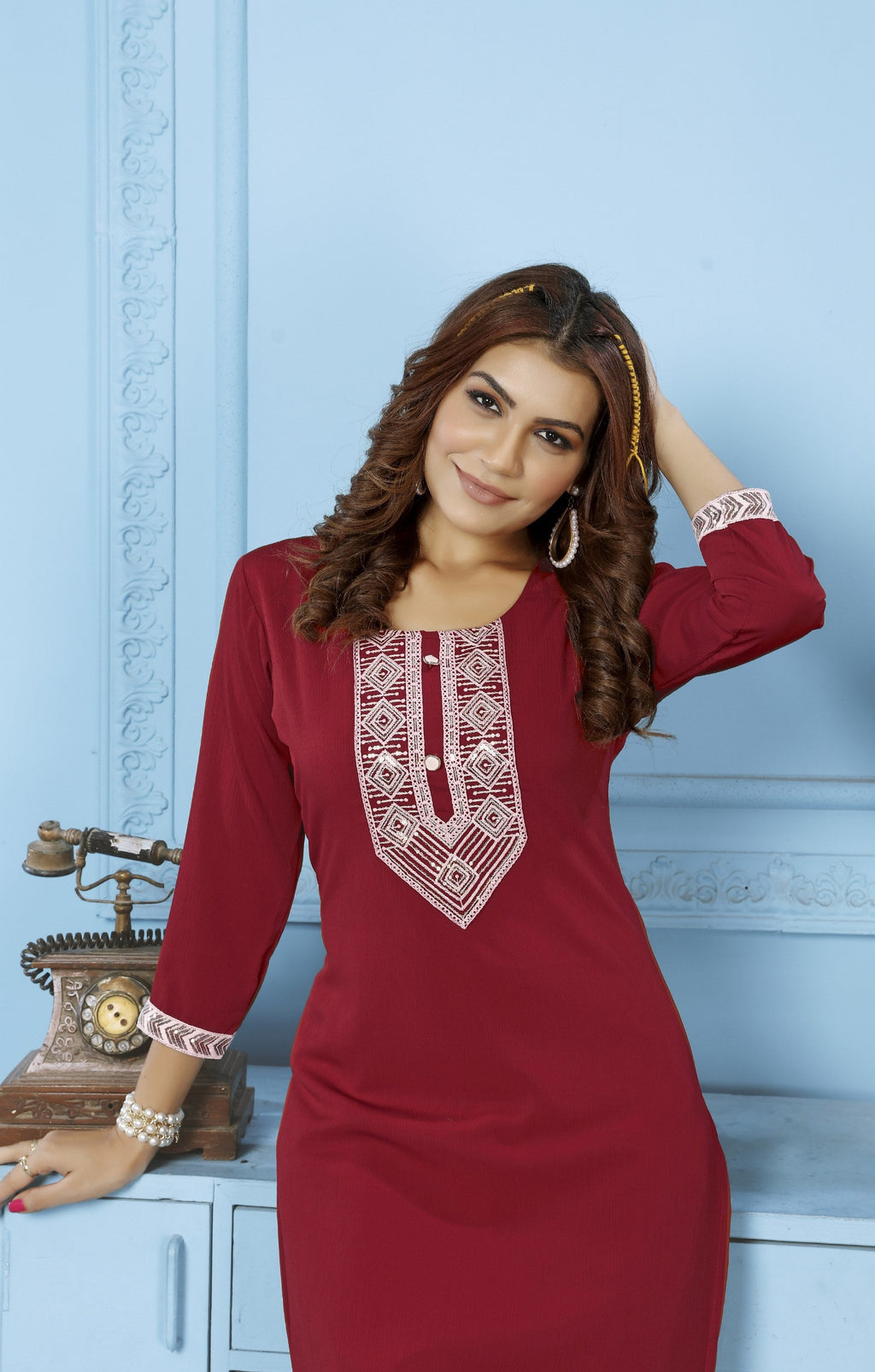 Jyoti Fashion Women's Maroon Rinkal Cotton Embroidered Designer Kurta with Bottom - Distacart