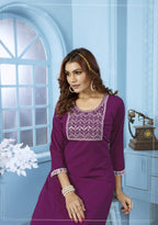 Jyoti Fashion Women's Wine Rinkal Cotton Embroidered Designer Kurta with Bottom - Distacart