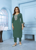 Jyoti Fashion Women's Bottle Green Rinkal Cotton Embroidered Designer Kurta with Bottom - Distacart