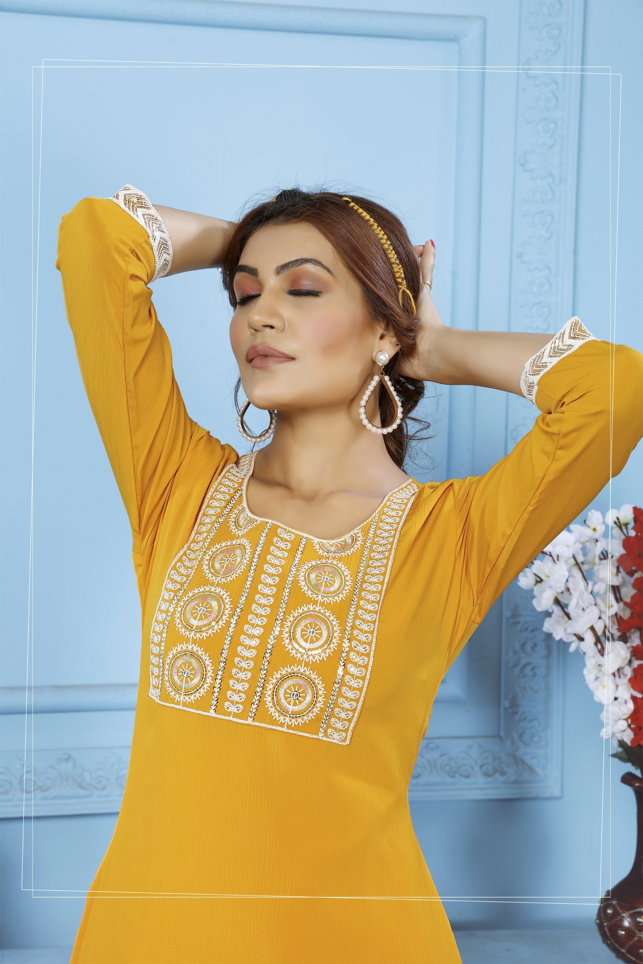 Jyoti Fashion Women's Yellow Rinkal Cotton Embroidered Designer Kurta with Bottom - Distacart