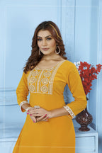 Jyoti Fashion Women's Yellow Rinkal Cotton Embroidered Designer Kurta with Bottom - Distacart