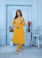 Jyoti Fashion Women's Yellow Rinkal Cotton Embroidered Designer Kurta with Bottom - Distacart