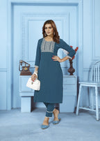 Jyoti Fashion Women's Teal Rinkal Cotton Embroidered Designer Kurta with Bottom - Distacart