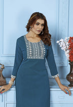 Jyoti Fashion Women's Teal Rinkal Cotton Embroidered Designer Kurta with Bottom - Distacart