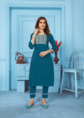 Jyoti Fashion Women's Teal Rinkal Cotton Embroidered Designer Kurta with Bottom - Distacart