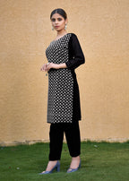 Jyoti Fashion Women's Black Faux Georgette Chikan Embroidery Designer Kurta with Bottom - Distacart