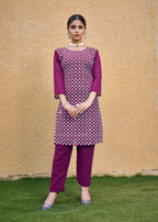 Jyoti Fashion Women's Wine Faux Georgette Chikan Embroidery Designer Kurta with Bottom - Distacart