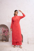 Jyoti Fashion Women's Orange Faux Georgette Embroidered Designer Kurta with Bottom - Distacart