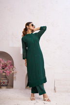 Jyoti Fashion Women's Bottle Green Faux Georgette Embroidered Designer Kurta with Bottom - Distacart