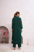 Jyoti Fashion Women's Bottle Green Faux Georgette Embroidered Designer Kurta with Bottom - Distacart