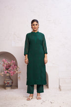 Jyoti Fashion Women's Bottle Green Faux Georgette Embroidered Designer Kurta with Bottom - Distacart