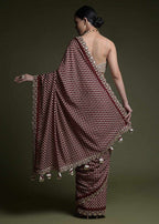 Jyoti Fashion Women's Wine Coding Sequence Chinon Saree with Blouse - Distacart