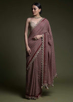 Jyoti Fashion Women's Wine Coding Sequence Chinon Saree with Blouse - Distacart