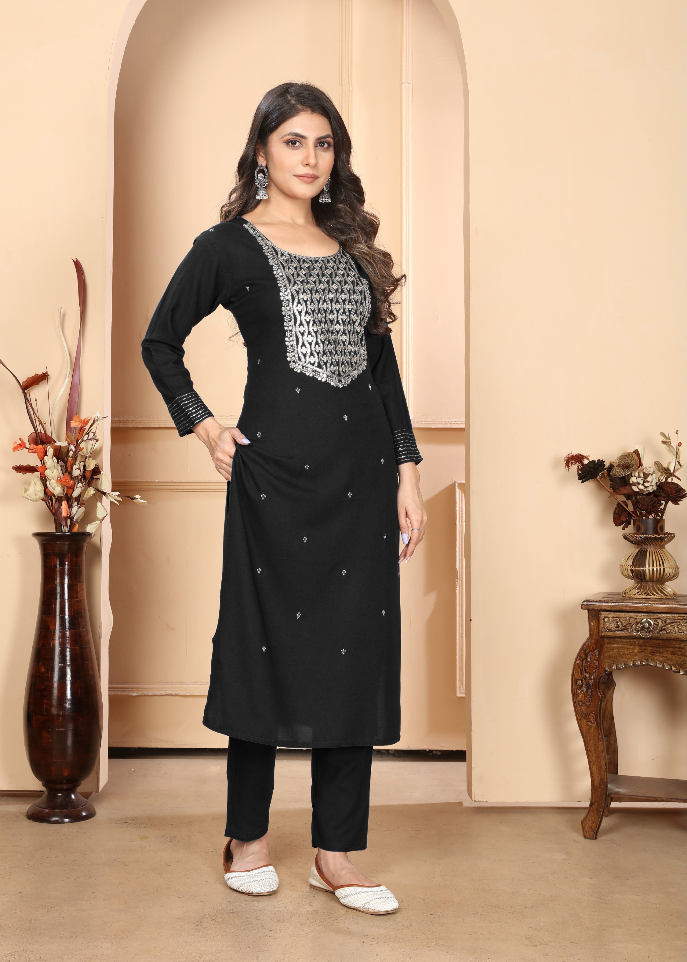 Jyoti Fashion Women's Black Rayon Sequins Embroidered Designer Kurta Set with Dupatta - Distacart