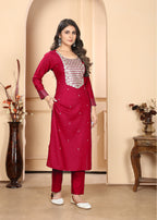 Jyoti Fashion Women's Rani Pink Rayon Sequins Embroidered Designer Kurta Set with Dupatta - Distacart