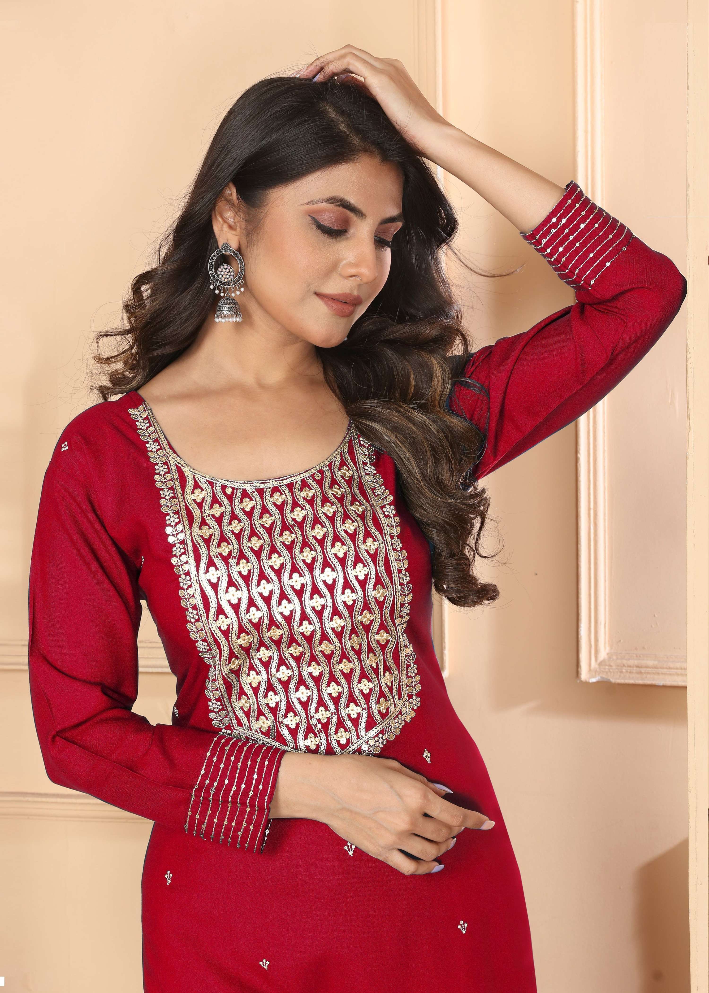 Jyoti Fashion Women's Rani Pink Rayon Sequins Embroidered Designer Kurta Set with Dupatta - Distacart