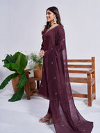 Jyoti Fashion Women's Coffee Rayon Embroidered Designer Kurta Set with Dupatta - Distacart