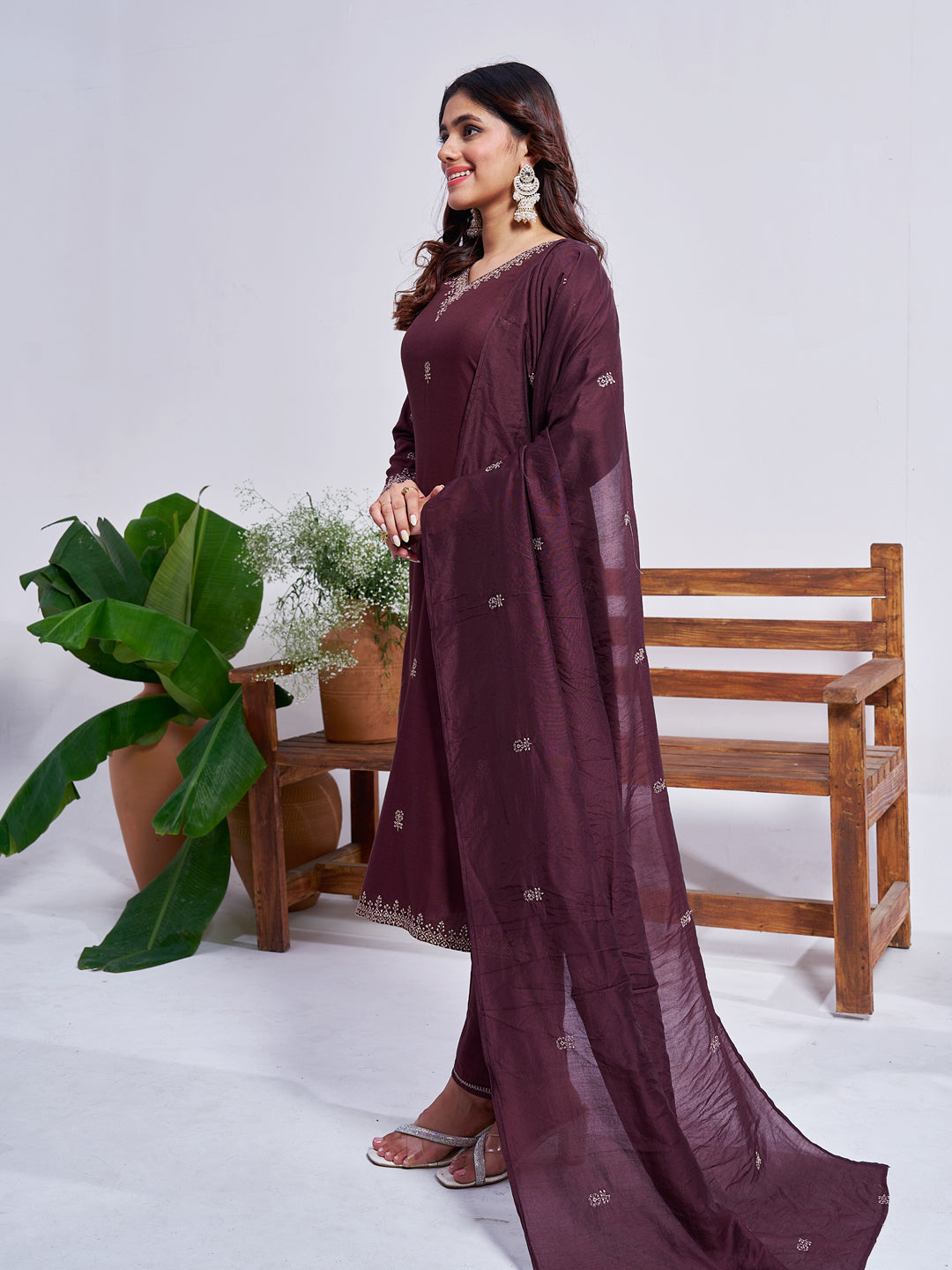 Jyoti Fashion Women's Coffee Rayon Embroidered Designer Kurta Set with Dupatta - Distacart