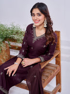 Jyoti Fashion Women's Coffee Rayon Embroidered Designer Kurta Set with Dupatta - Distacart