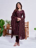 Jyoti Fashion Women's Coffee Rayon Embroidered Designer Kurta Set with Dupatta - Distacart