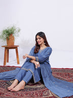 Jyoti Fashion Women's Denim Blue Rayon Embroidered Designer Kurta Set with Dupatta - Distacart